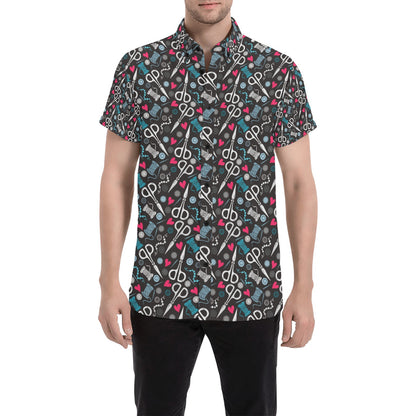 Sewing Equipment Print Design LKS305 Men Short Sleeve Button Up Shirt