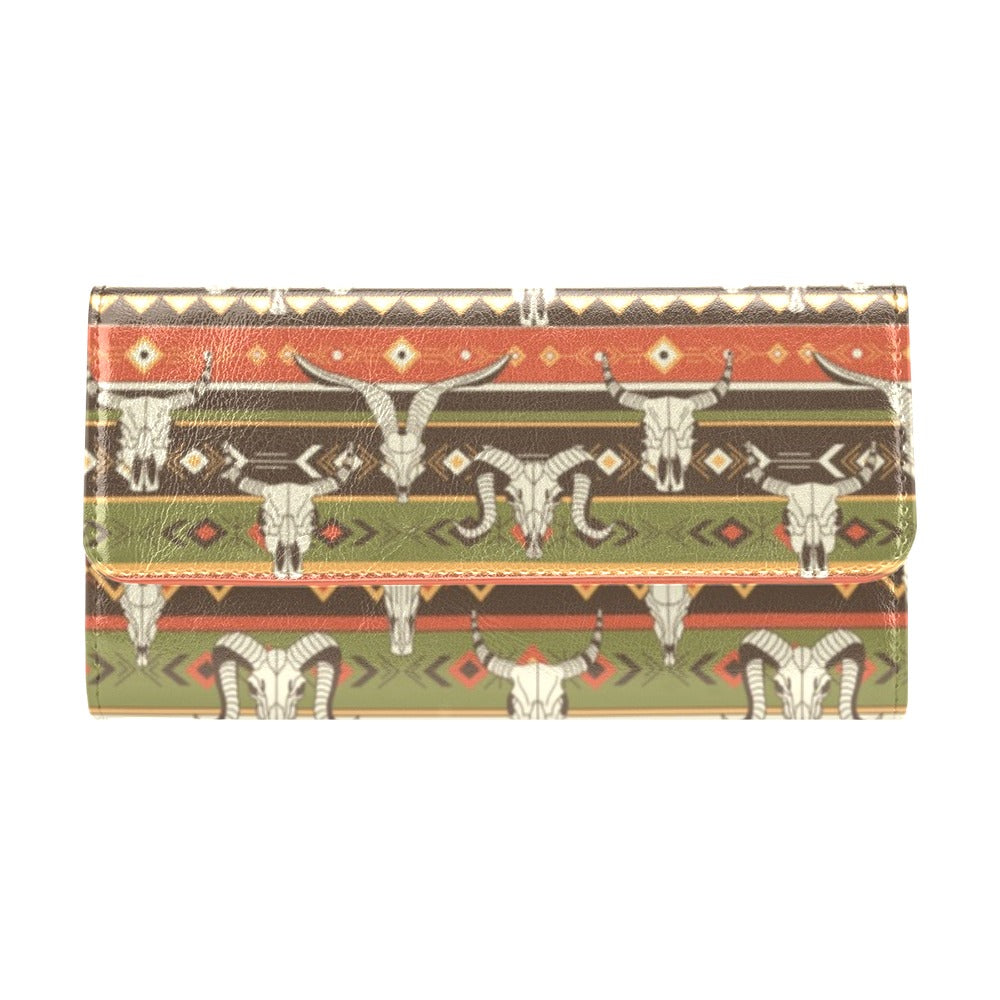 American indian Skull Animal Women's Trifold Wallet