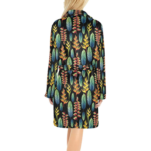 Heliconia Pattern Print Design HL03 Women's Fleece Robe