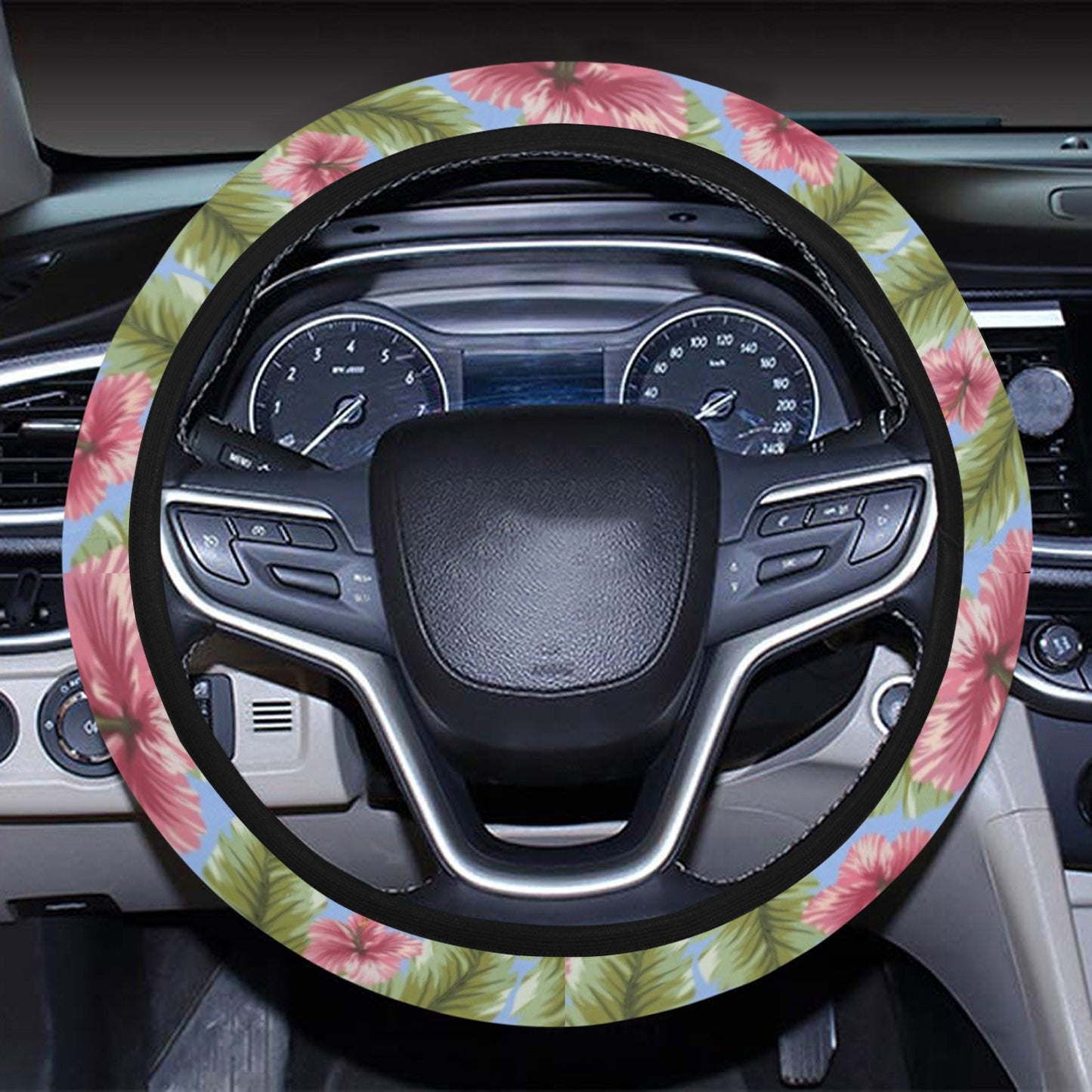 Tropical Flower Print Design LKS301 Steering Wheel Cover with Elastic Edge
