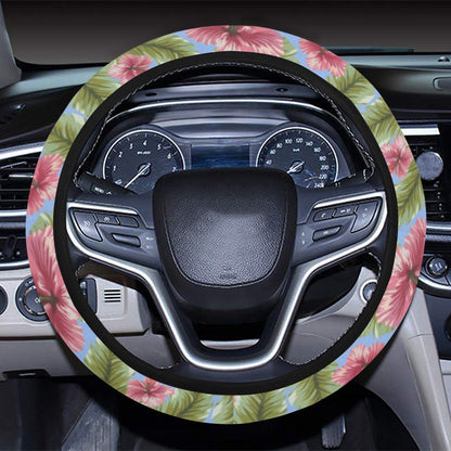Tropical Flower Print Design LKS301 Steering Wheel Cover with Elastic Edge