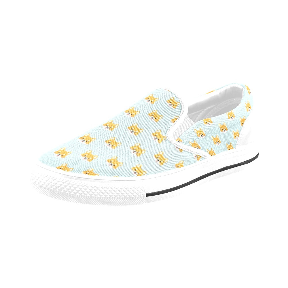 Shiba Inu Print Design LKS301 White Slip Ons Canvas Women's Shoes