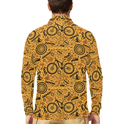 Mountain bike Pattern Print Design 03 Long Sleeve Polo Shirt For Men's