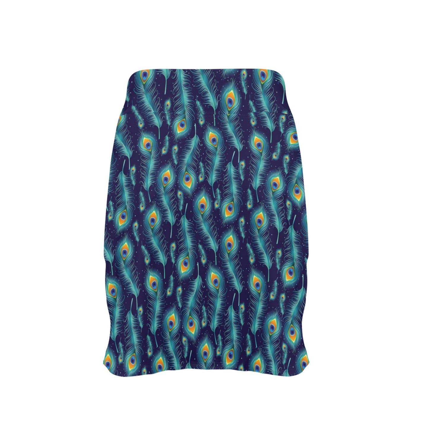 Peacock Feather Blue Design Print Women's Golf Skirt with Pocket
