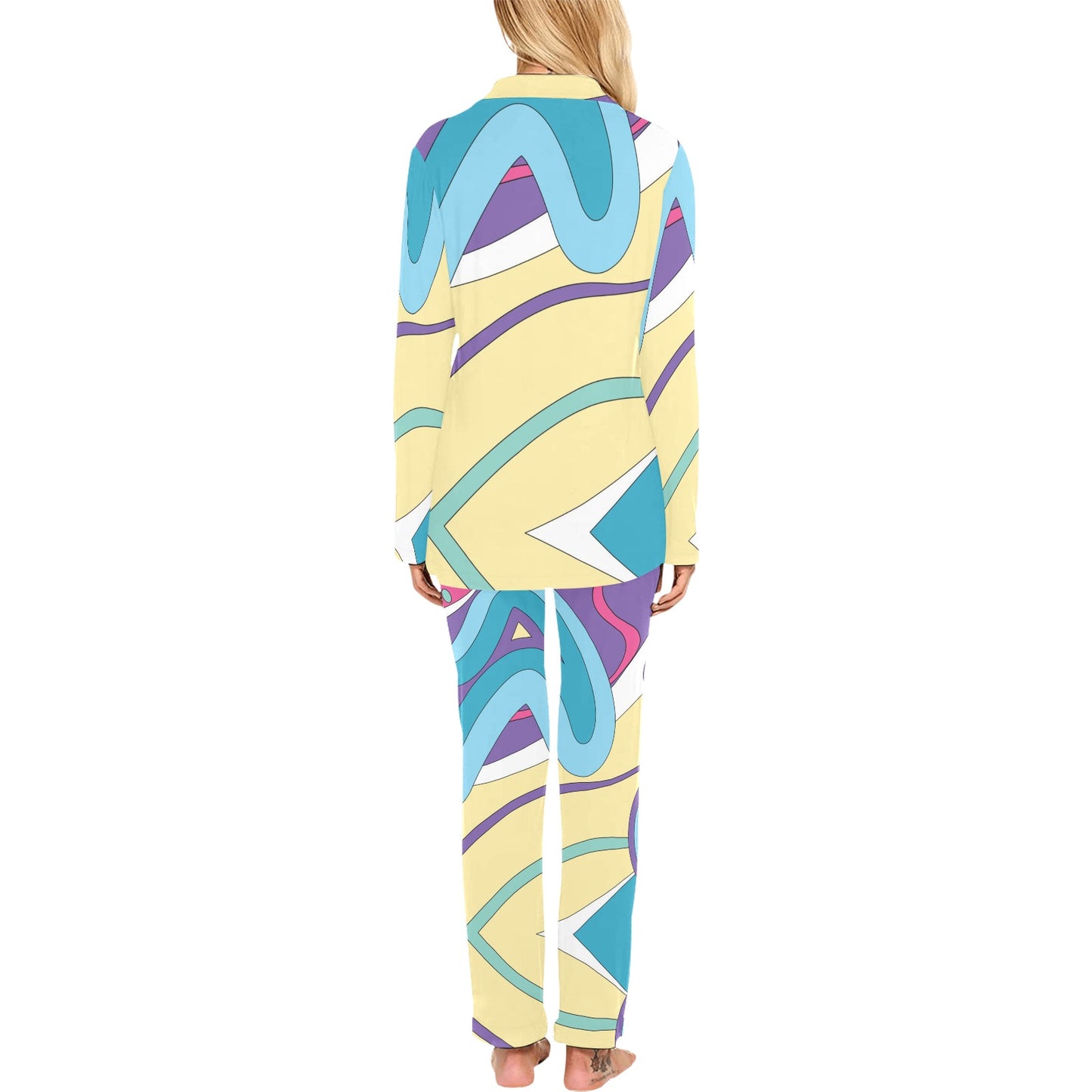Funky Retro Pattern Print Design A01 Women's Long Pajama Set