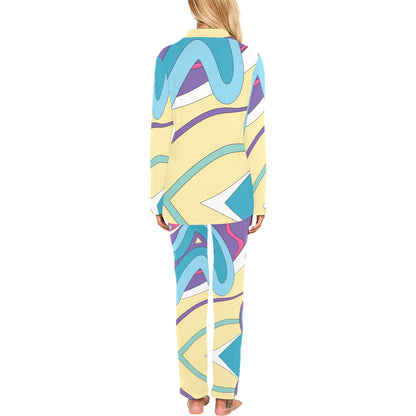 Funky Retro Pattern Print Design A01 Women's Long Pajama Set