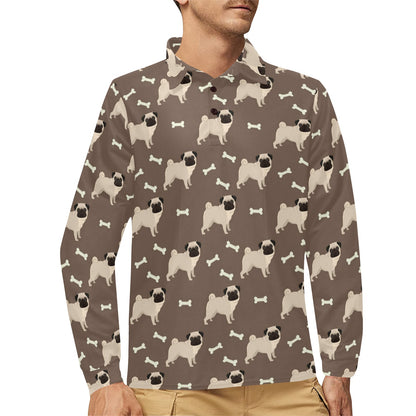 Pug Pattern Print Design A02 Long Sleeve Polo Shirt For Men's