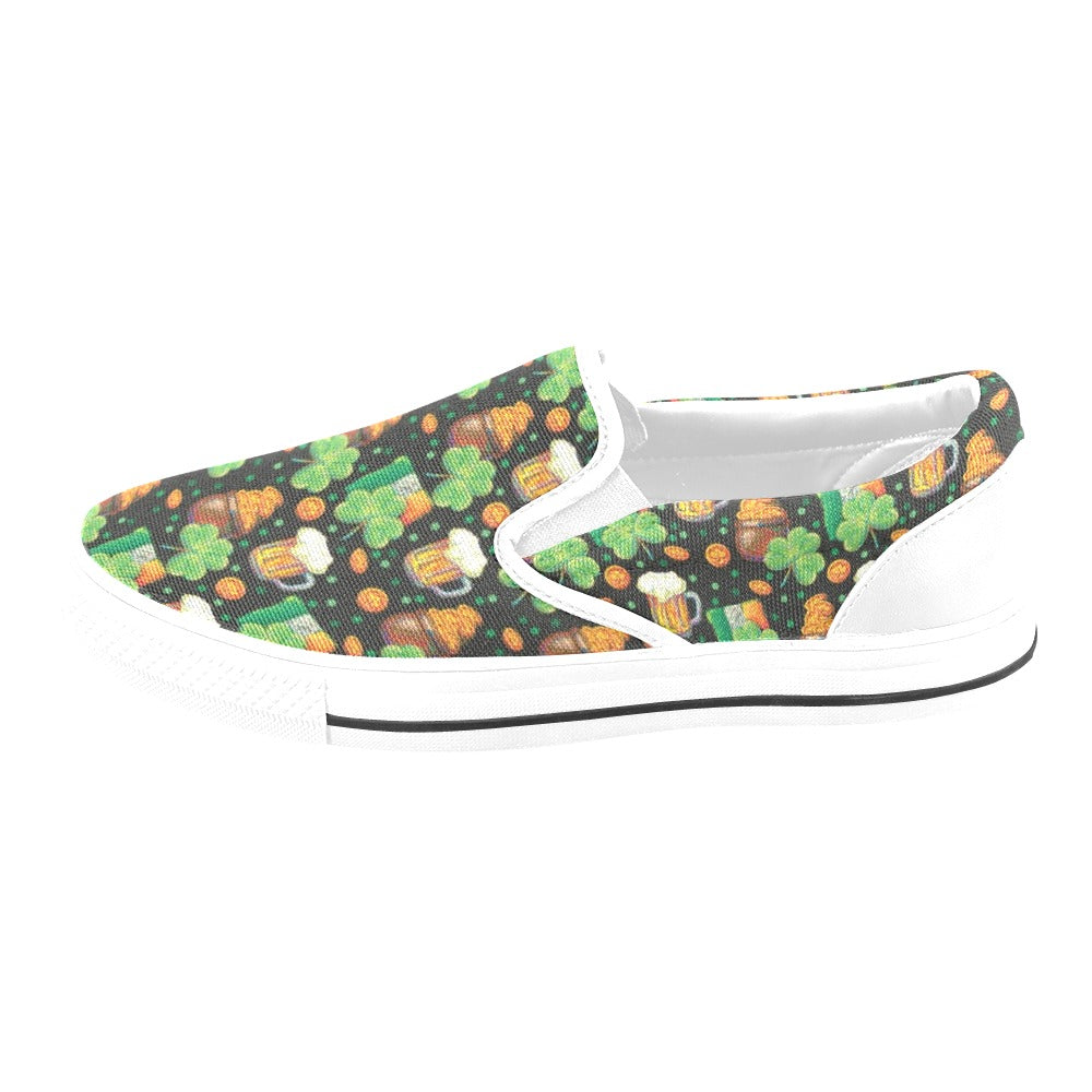 St Patricks Day Print Design LKS303 White Slip Ons Canvas Women's Shoes