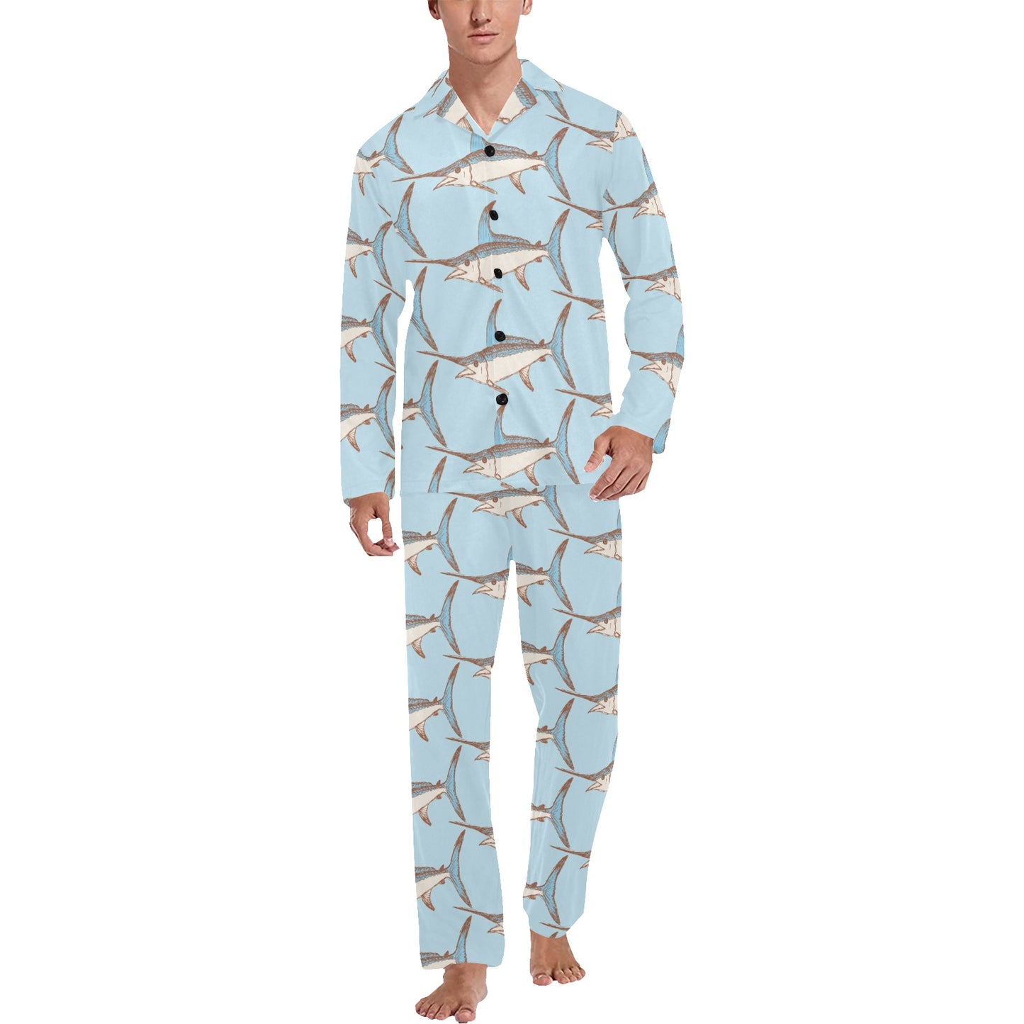 Swordfish Pattern Print Design 01 Men's Long Pajama Set