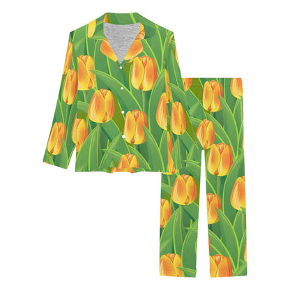 Tulip Orange Pattern Print Design TP07 Women's Long Pajama Set