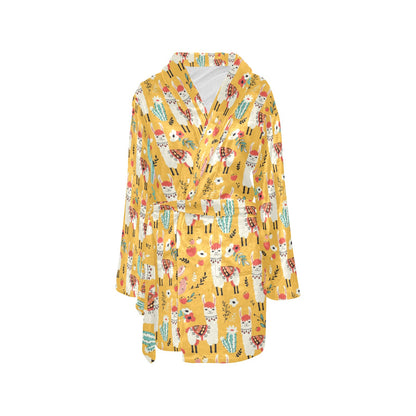Llama Cute Themed Print Women's Fleece Robe