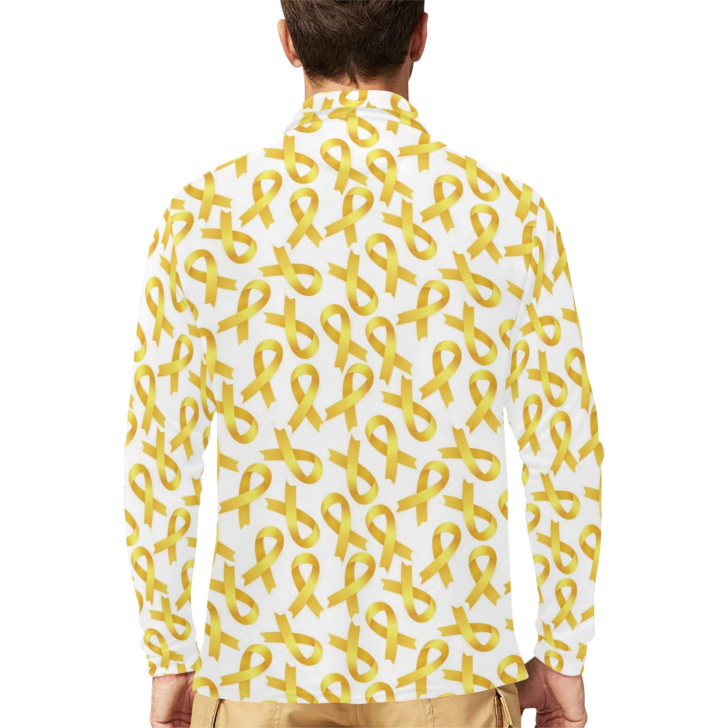 Childhood cancer Pattern Print Design 02 Long Sleeve Polo Shirt For Men's