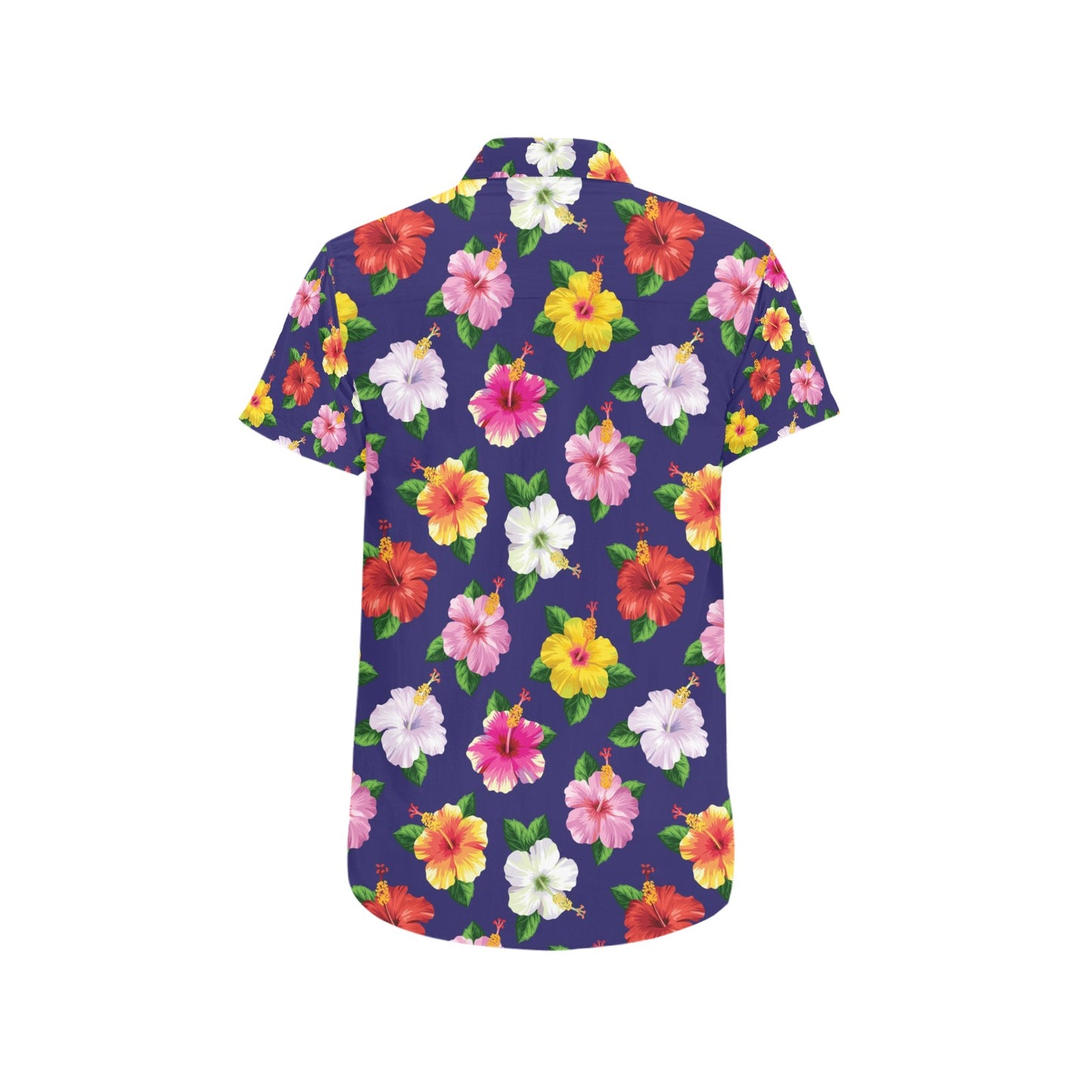 Hibiscus Colorful Print Design LKS301 Men Short Sleeve Button Up Shirt