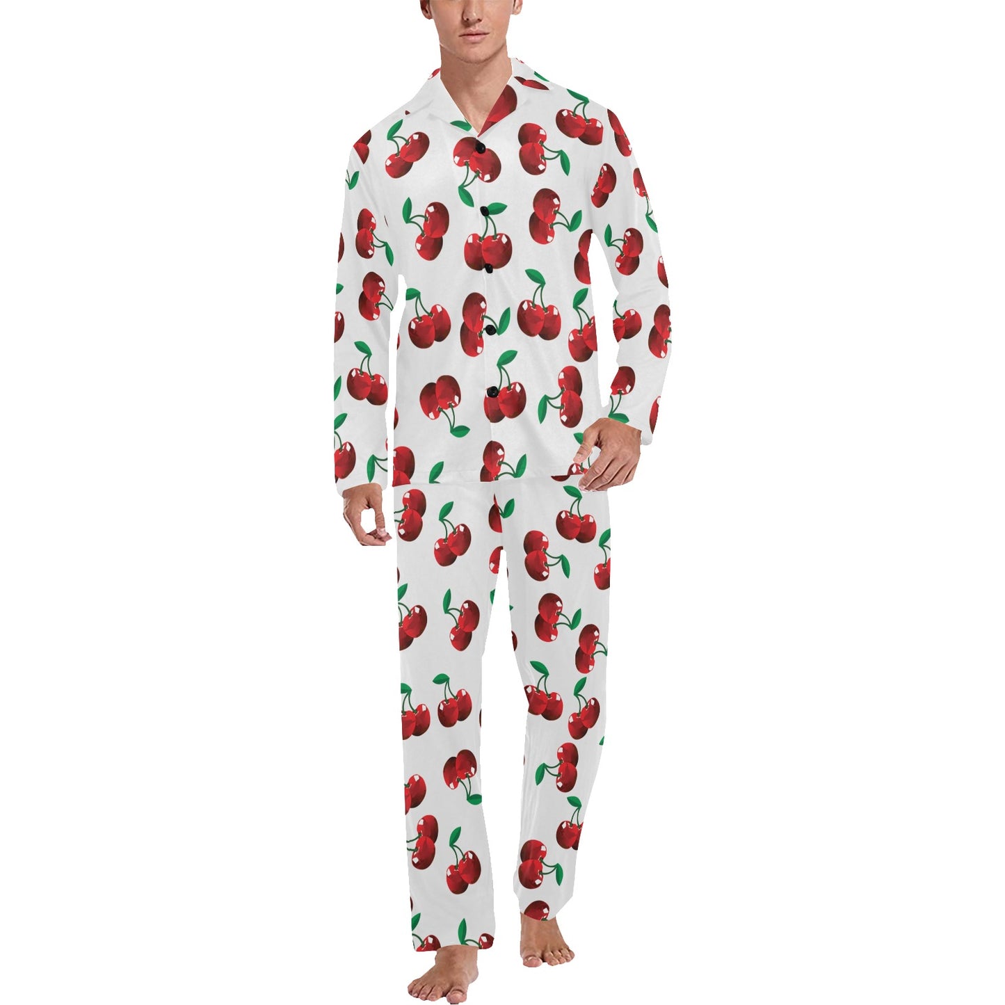 Cherry Pattern Print Design 01 Men's Long Pajama Set