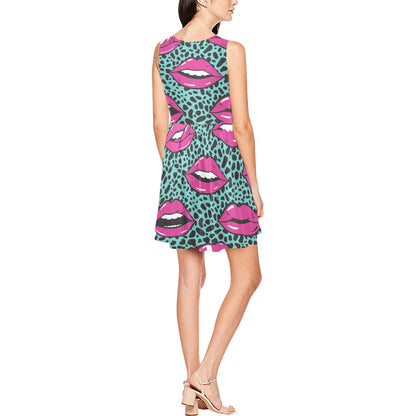 Lip Pattern Print Design 04 Sleeveless Dress