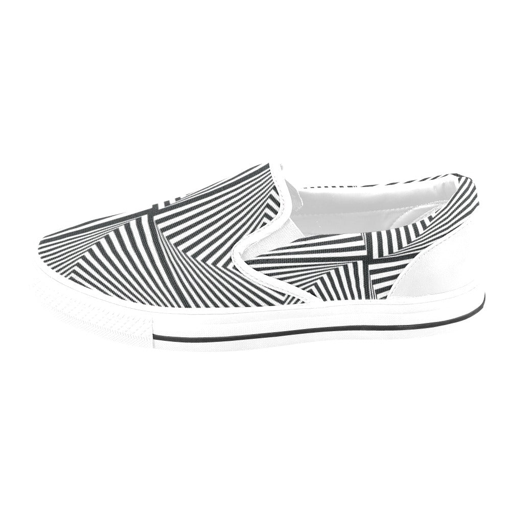 Vortex Print Design LKS302 White Slip Ons Canvas Women's Shoes