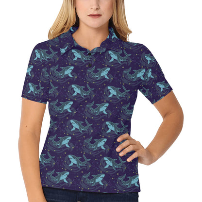 Shark Themed Print Women's Polo Shirt