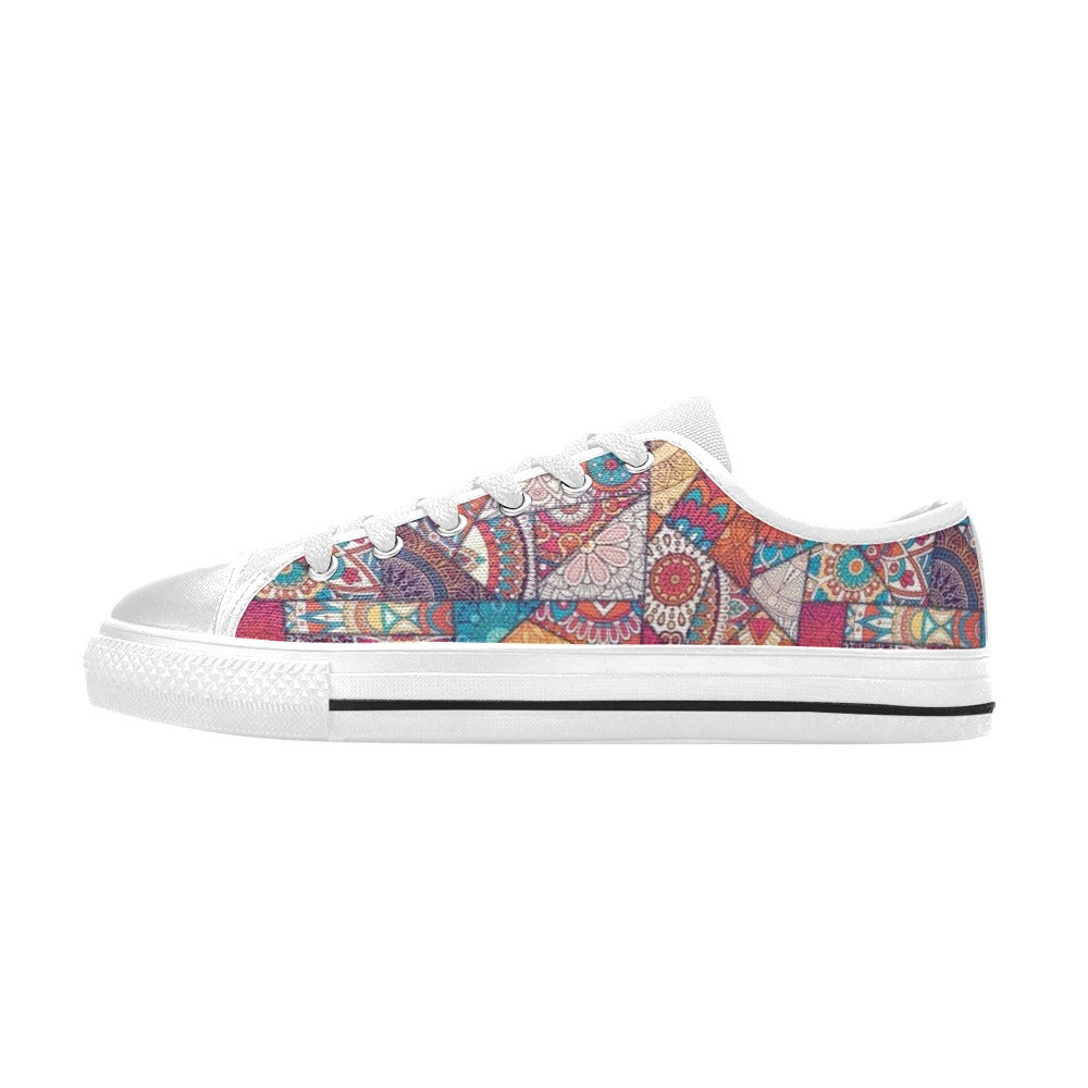 Patchwork Print Design LKS401 Women's White Low Top Shoes