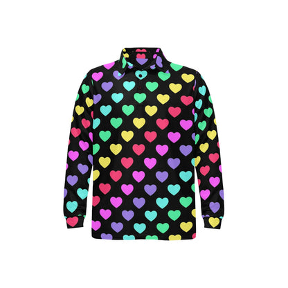 Heart Rainbow Pattern Print Design HE02 Long Sleeve Polo Shirt For Men's