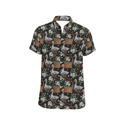 Goose Print Design LKS406 Men Short Sleeve Button Up Shirt