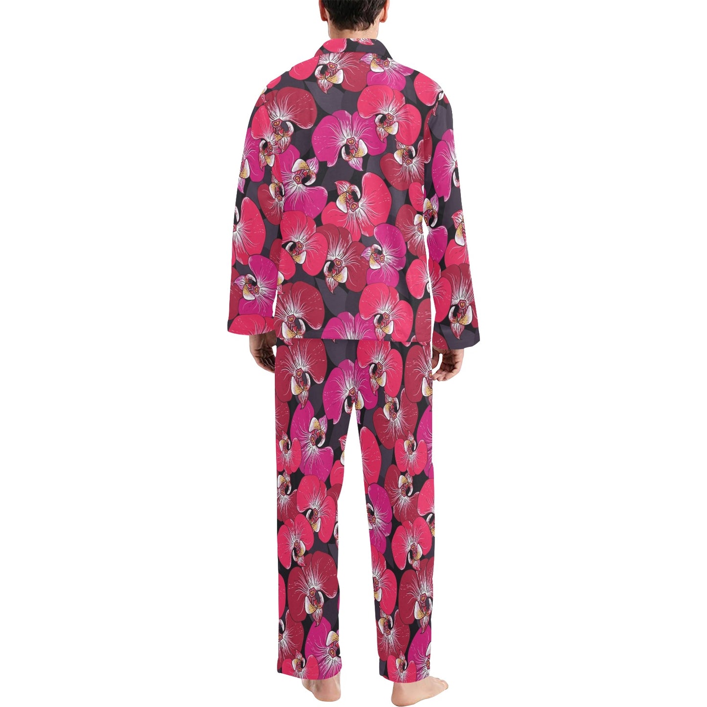 Orchid Red Pattern Print Design OR05 Men's Long Pajama Set