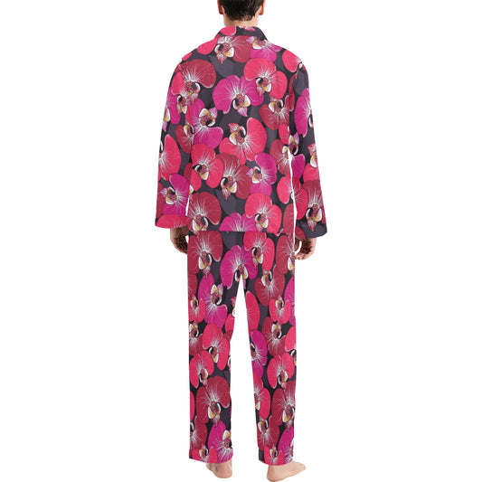 Orchid Red Pattern Print Design OR05 Men's Long Pajama Set
