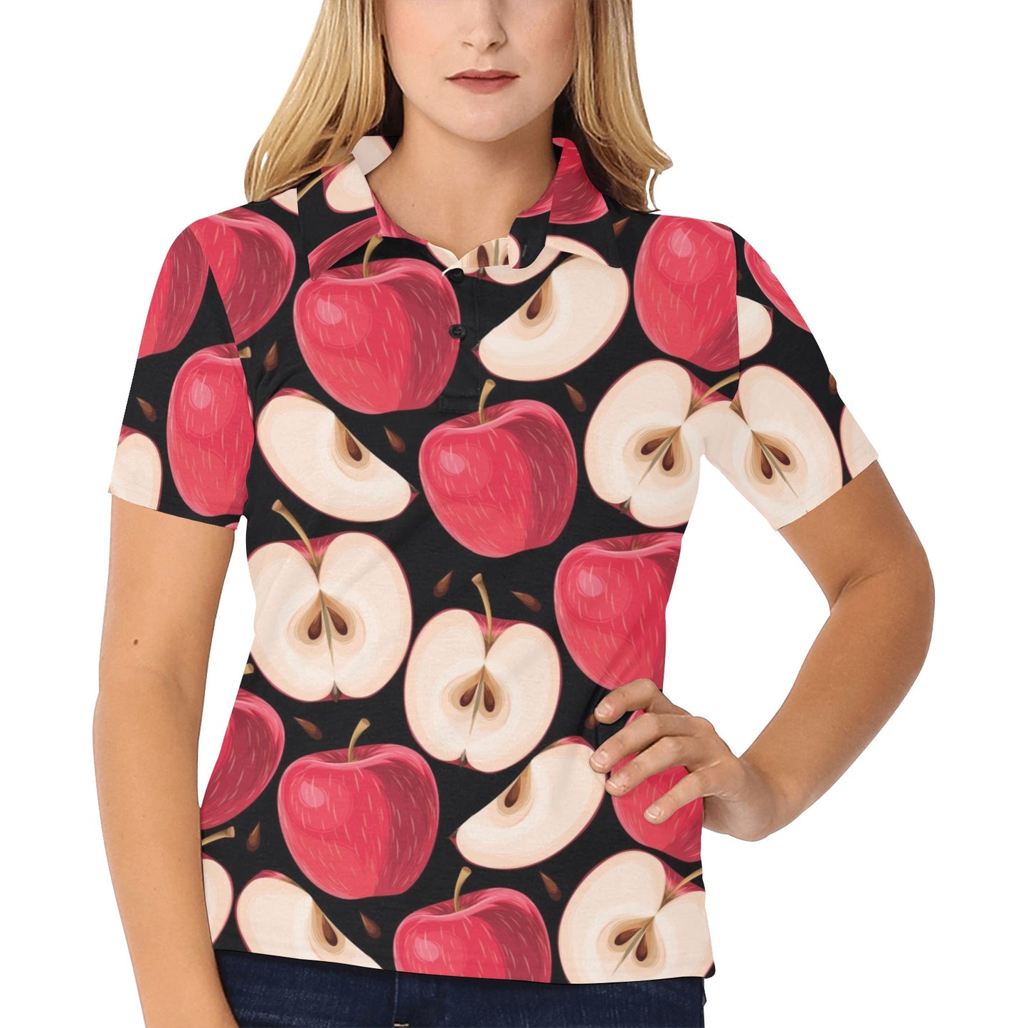 Apple Pattern Print Design AP02 Women's Polo Shirt