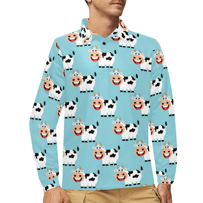 Cattle Cute Pattern Print Design 01 Long Sleeve Polo Shirt For Men's
