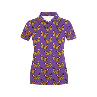 Monarch Butterfly Purple Print Pattern Women's Polo Shirt
