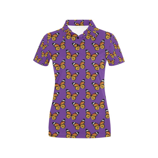 Monarch Butterfly Purple Print Pattern Women's Polo Shirt