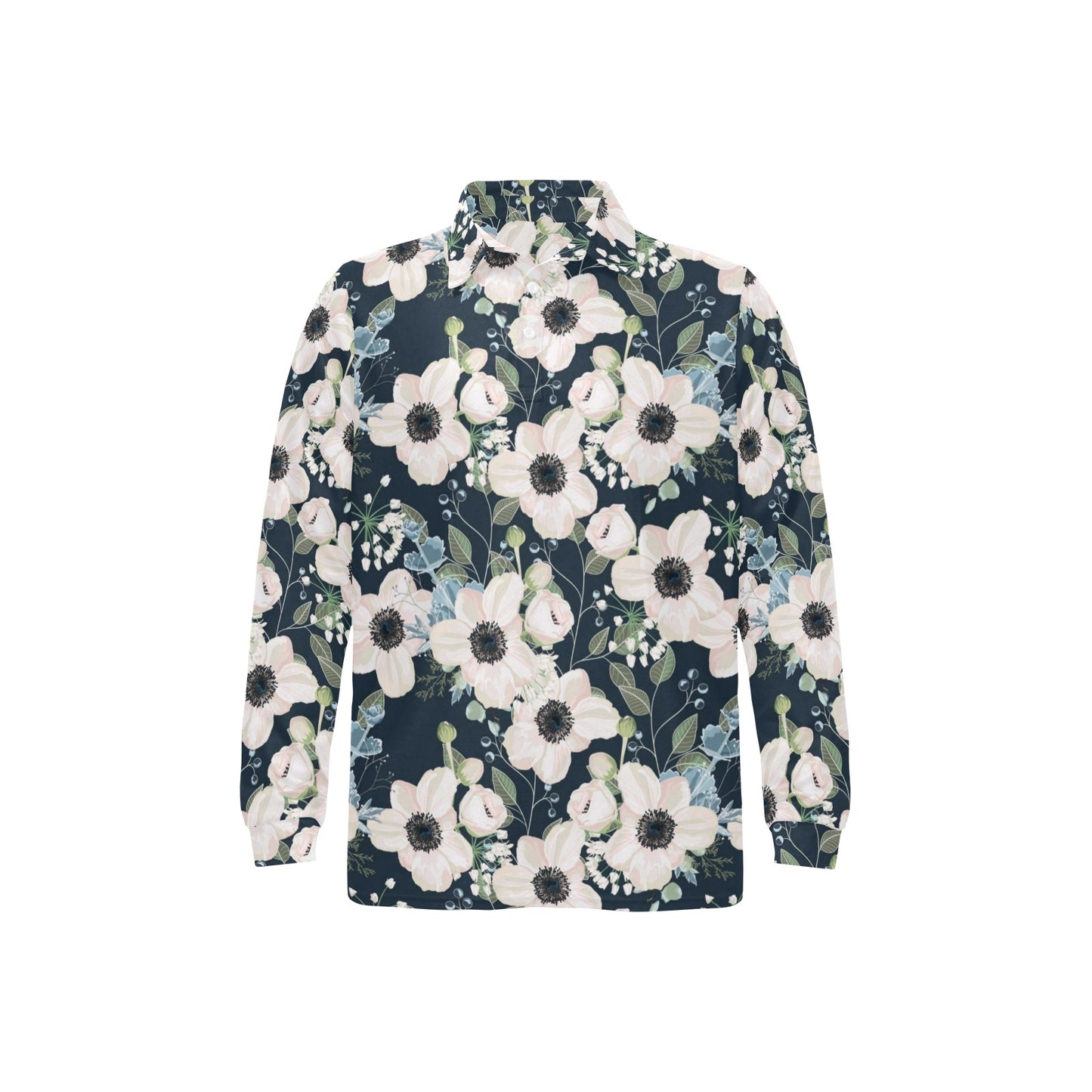 Anemone Pattern Print Design AM02 Long Sleeve Polo Shirt For Men's