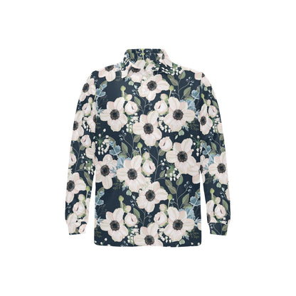 Anemone Pattern Print Design AM02 Long Sleeve Polo Shirt For Men's