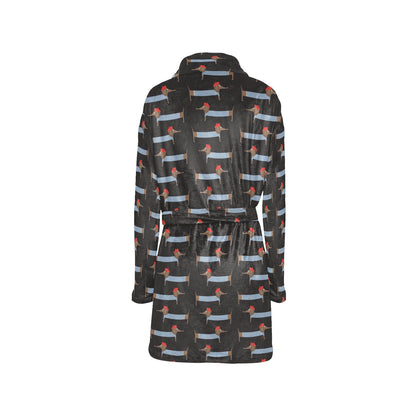 Dachshund Pattern Print Design 04 Women's Fleece Robe