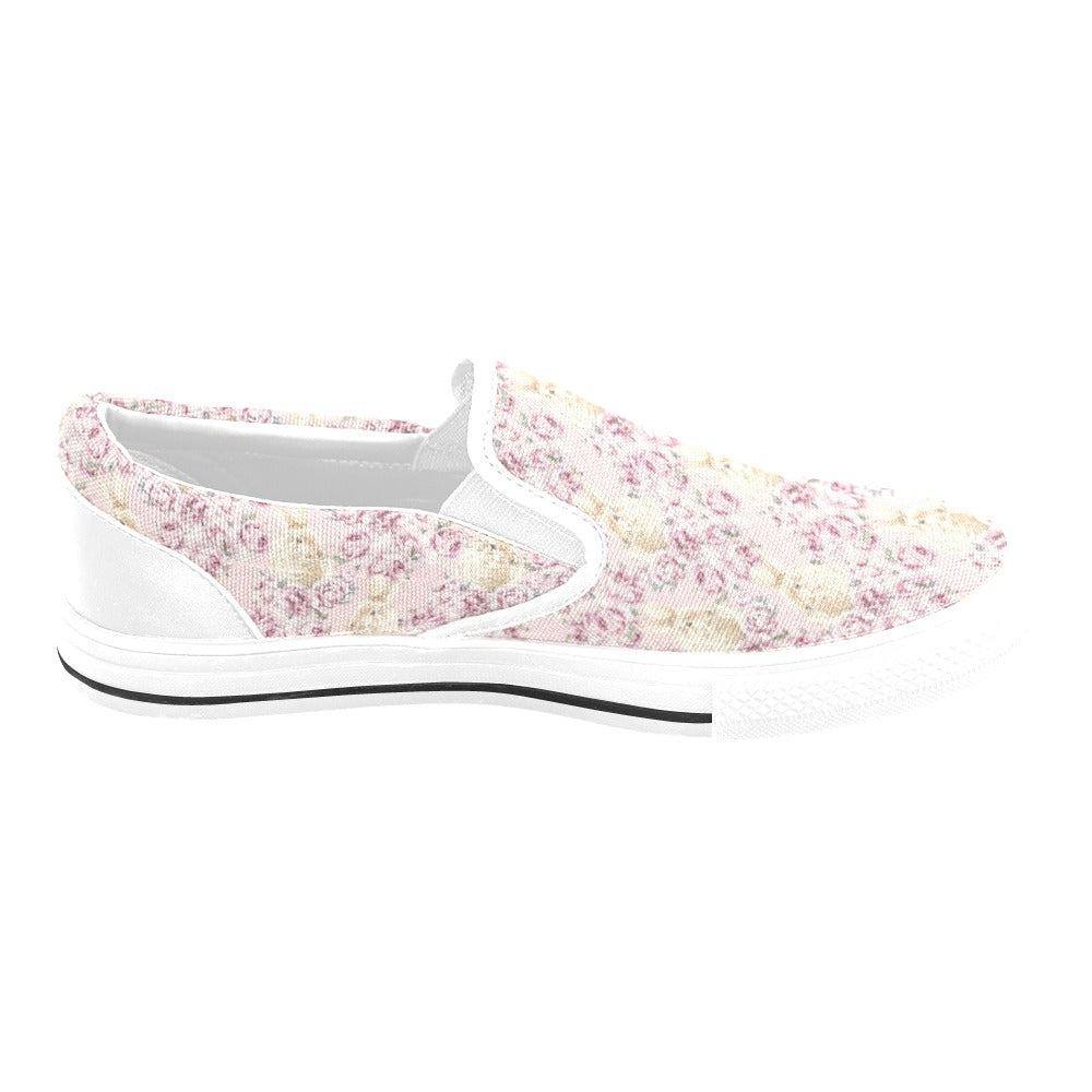 Rabbit Print Design LKS403 White Slip Ons Canvas Women's Shoes