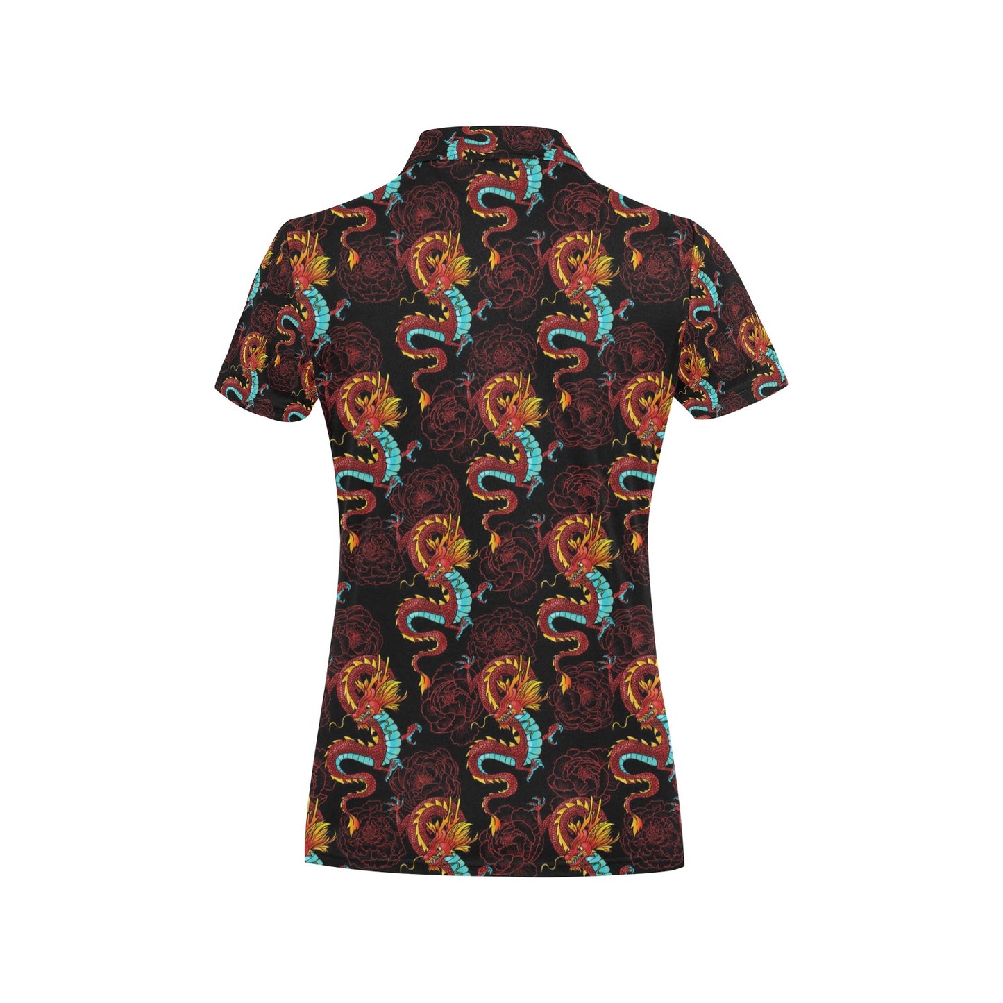 Chinese Dragons and Peonies Design Women's Polo Shirt