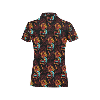 Chinese Dragons and Peonies Design Women's Polo Shirt