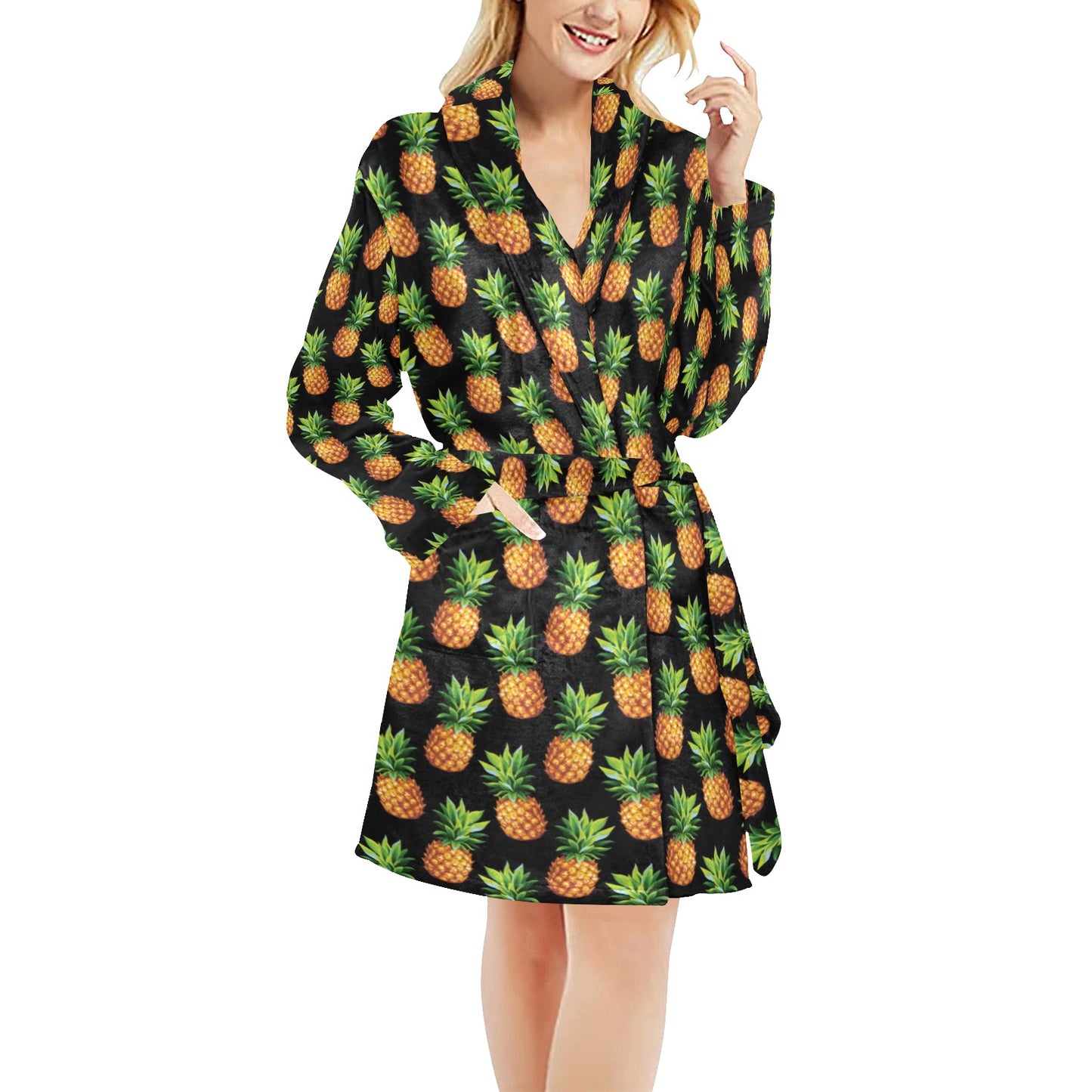 Pineapple Cute Print Design Pattern Women's Fleece Robe