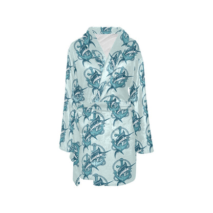 Swordfish Pattern Print Design 03 Women's Fleece Robe