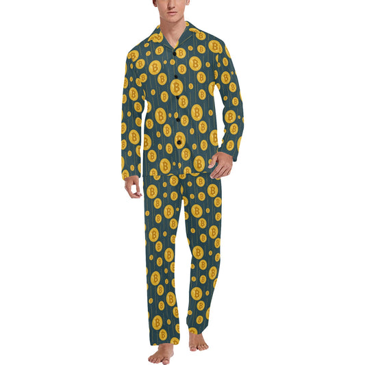 Bitcoin Pattern Print Design 01 Men's Long Pajama Set