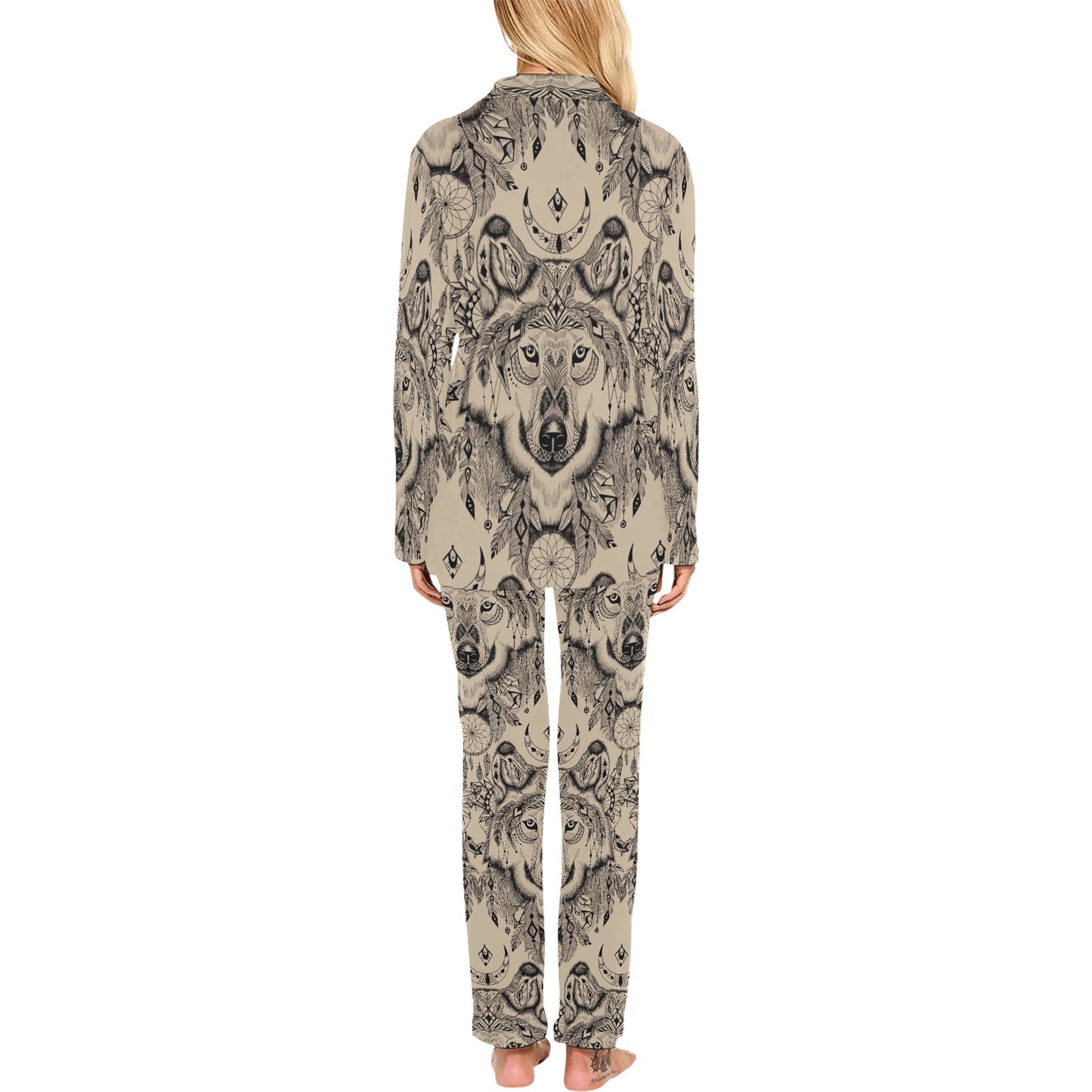 Indian Boho Wolf Women's Long Pajama Set