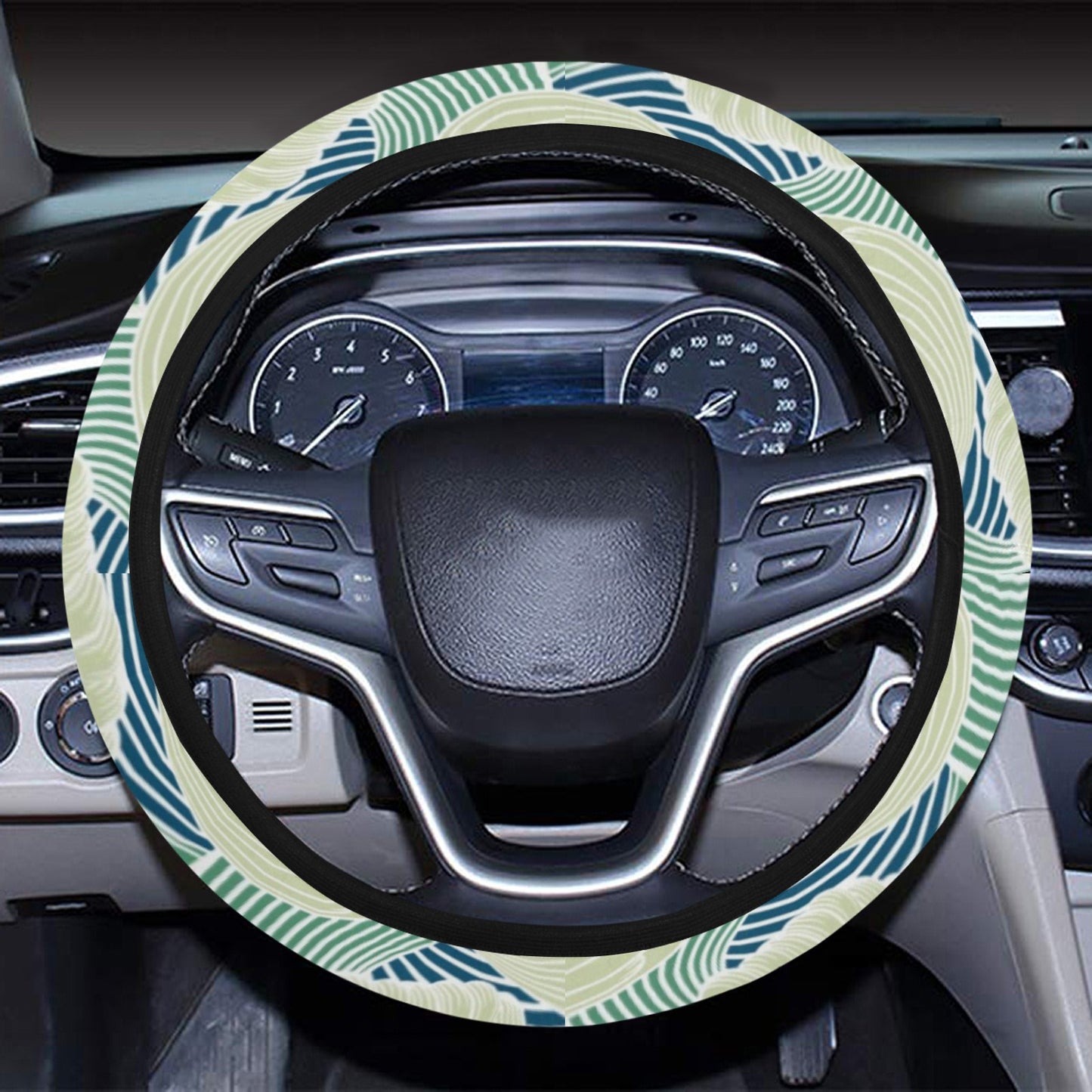 Wave Japan Style Print Design LKS302 Steering Wheel Cover with Elastic Edge