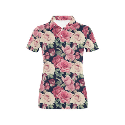 Rose Pattern Print Design RO05 Women's Polo Shirt