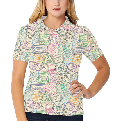 Travel Stamp Print Design LKS303 Women's Polo Shirt