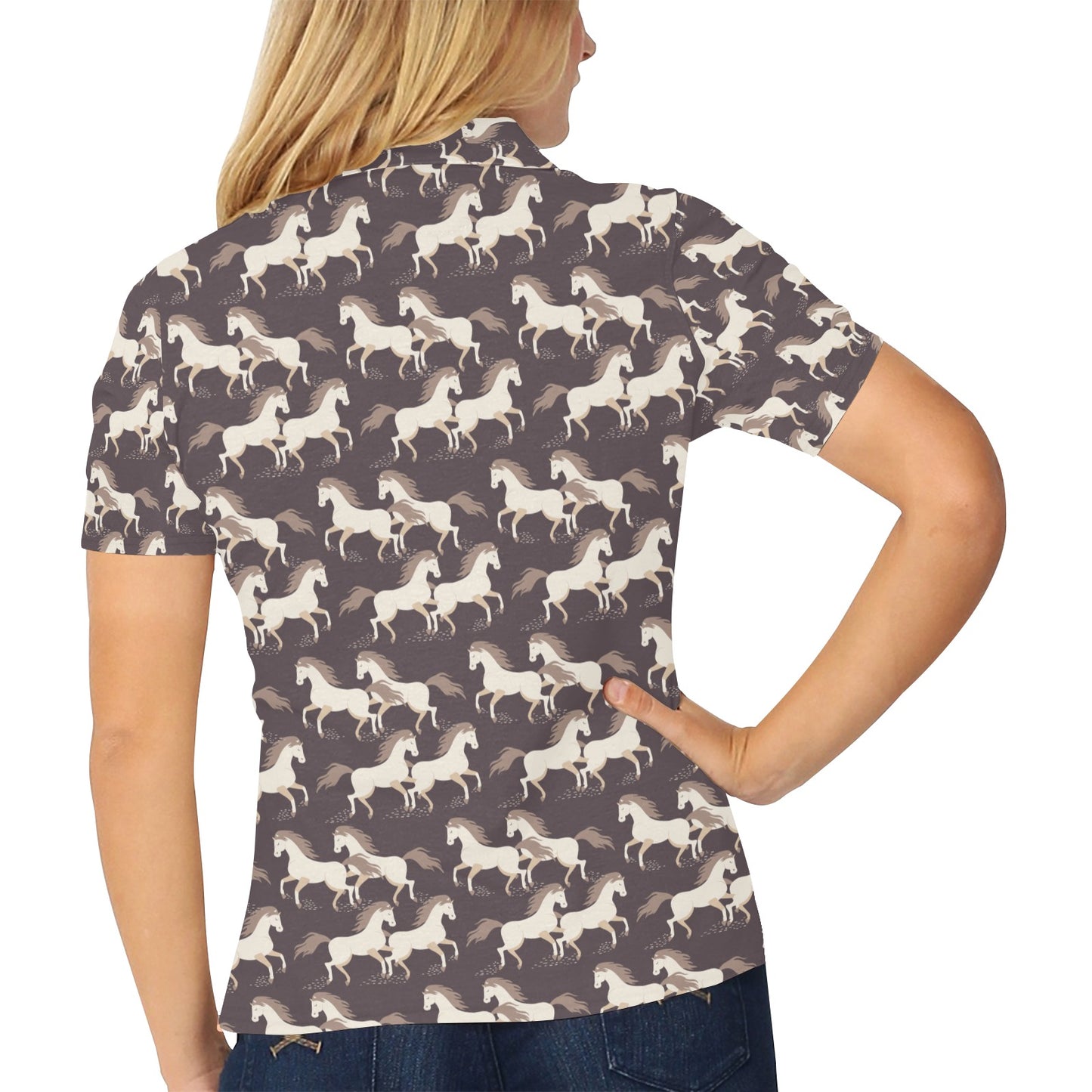Horse Print Design LKS304 Women's Polo Shirt