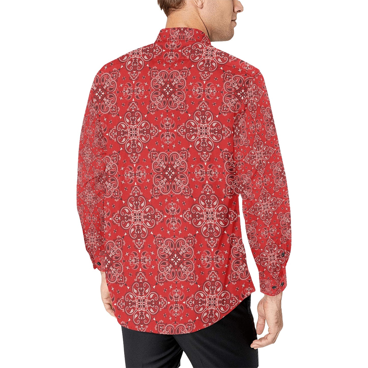 Bandana Red Pattern Print Design LKS3010 Men's Long Sleeve Dress Shirt