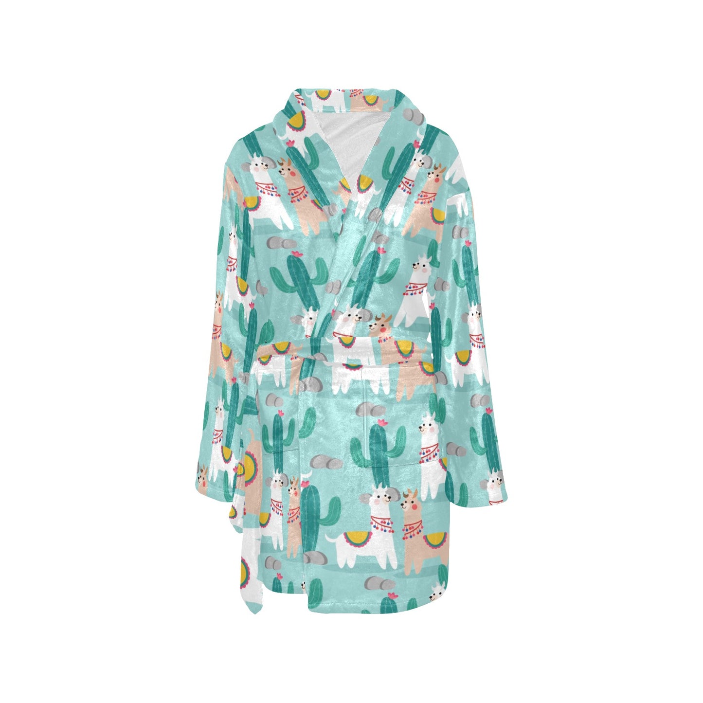 Llama Cactus Pattern Print Design 08 Women's Fleece Robe