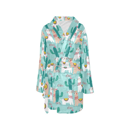 Llama Cactus Pattern Print Design 08 Women's Fleece Robe