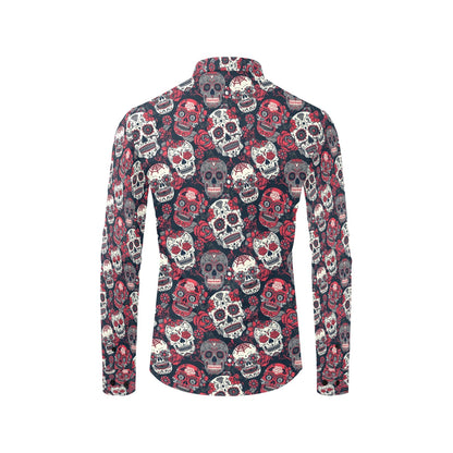 Sugar Skull Print Design LKS303 Men's Long Sleeve Dress Shirt