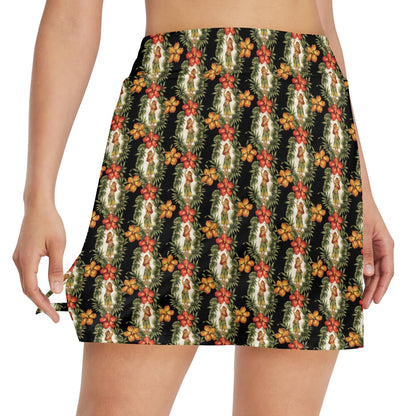 Hawaiian Flower Hula Hibiscus Print 17" Golf & Pickleball Skort with Pockets