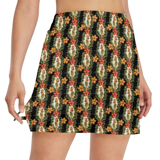 Hawaiian Flower Hula Hibiscus Print 17" Golf & Pickleball Skort with Pockets